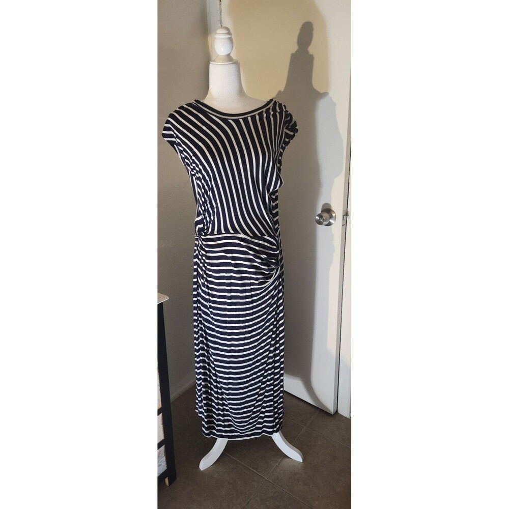 Soft Stretchy Knit Contrasting Stripes Knotted Side Long Dress 3X